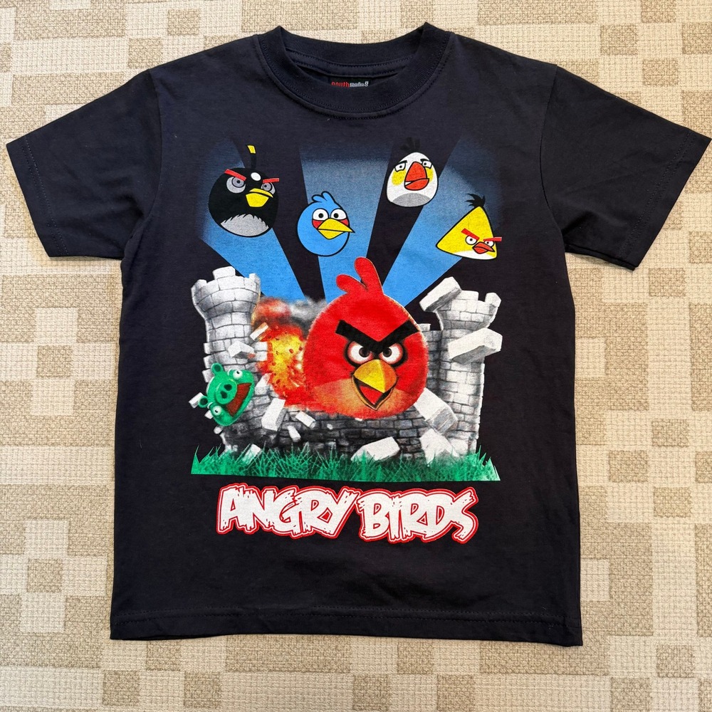 Southpole Angry Birds Graphic T-Shirt Kids Size M 5 Black Cotton Short Sleeve